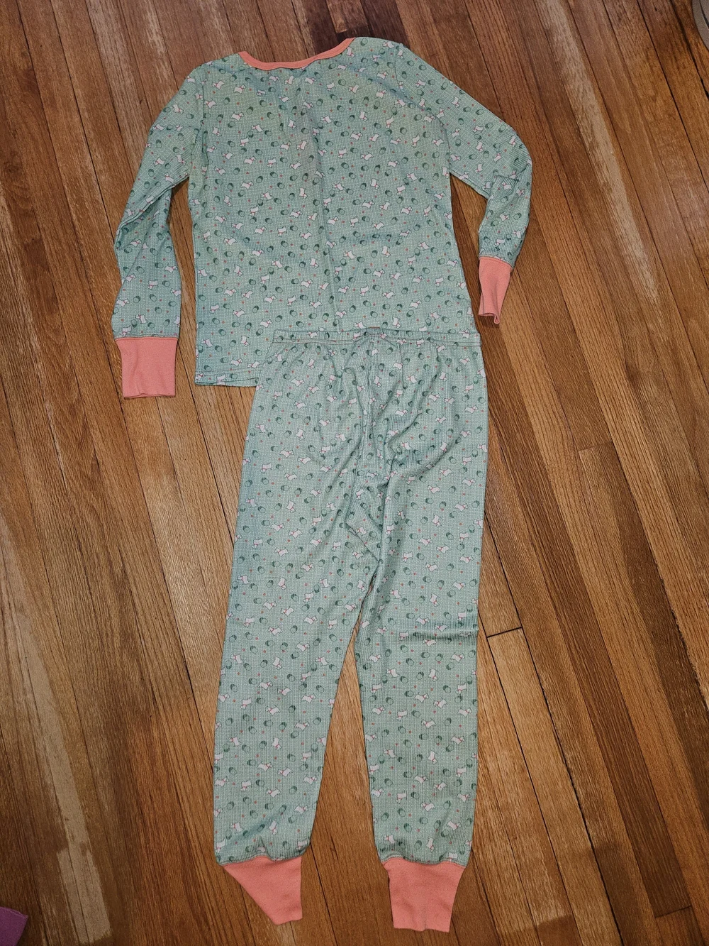 American Girl Mint Green Long-Sleeve Pajama Set with Coral Trim